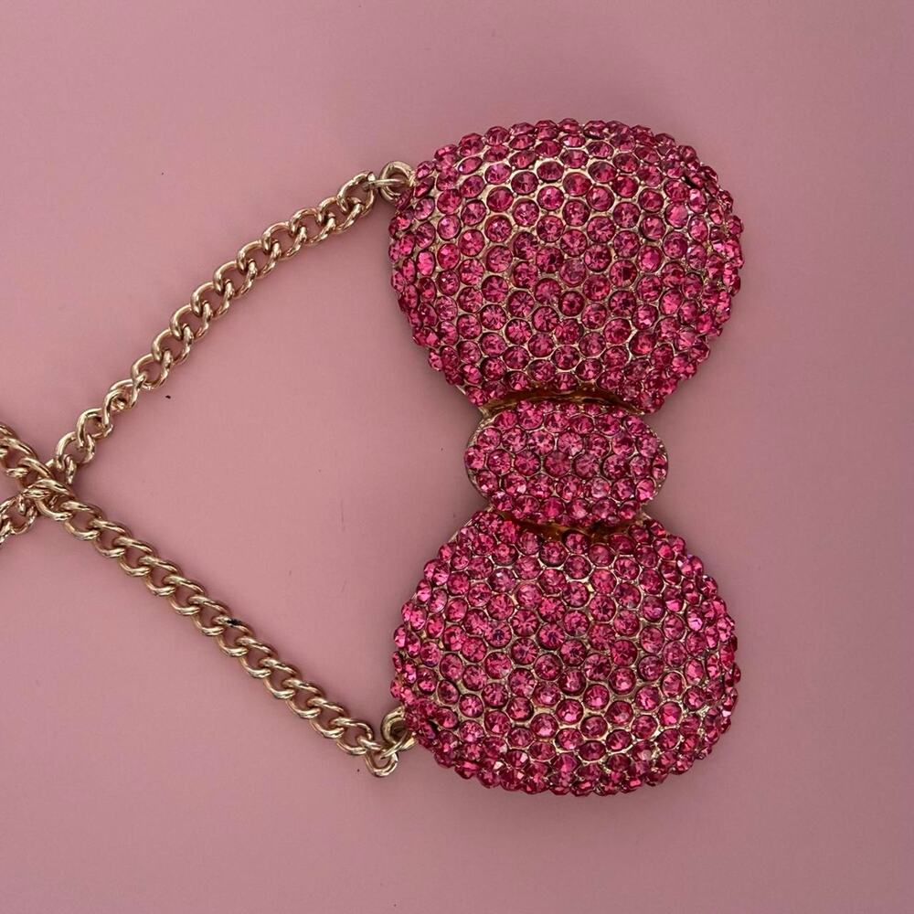 Pink Rhinestone Bow Necklace - Picture 3 of 8